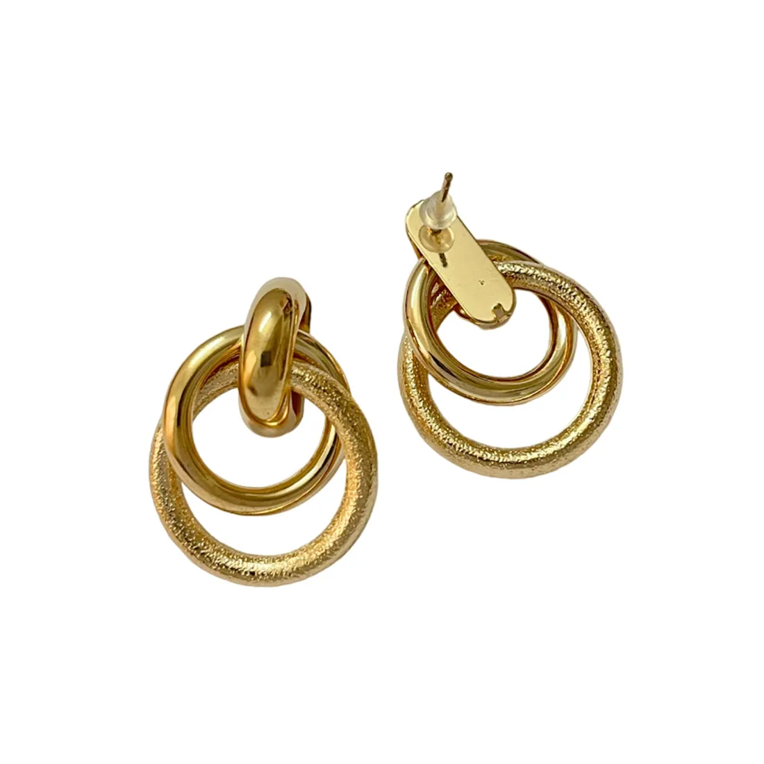 Contemporary Bold Gold-Toned Oversized Double Ciruclar Layered Stud Earrings