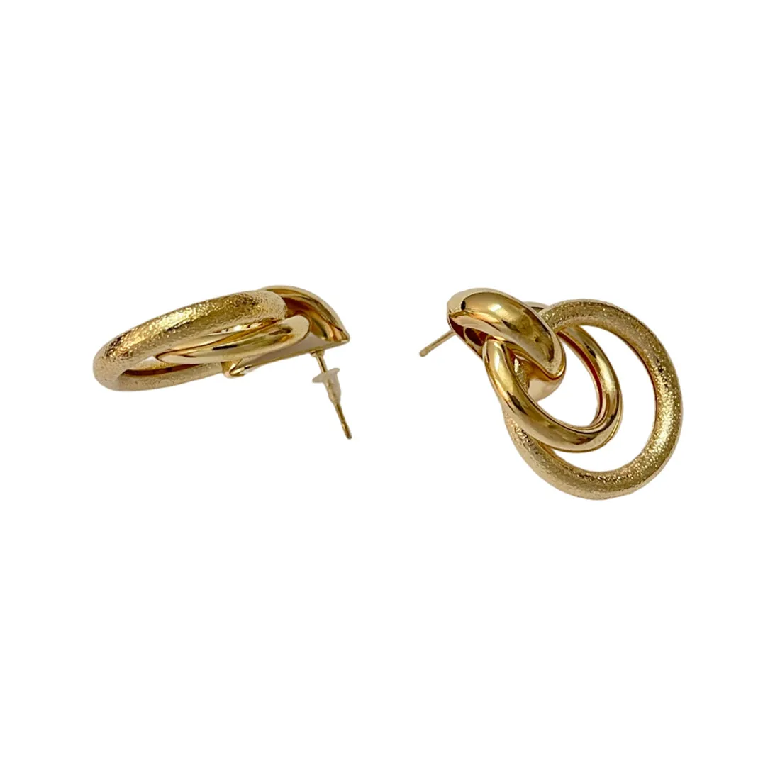 Contemporary Bold Gold-Toned Oversized Double Ciruclar Layered Stud Earrings