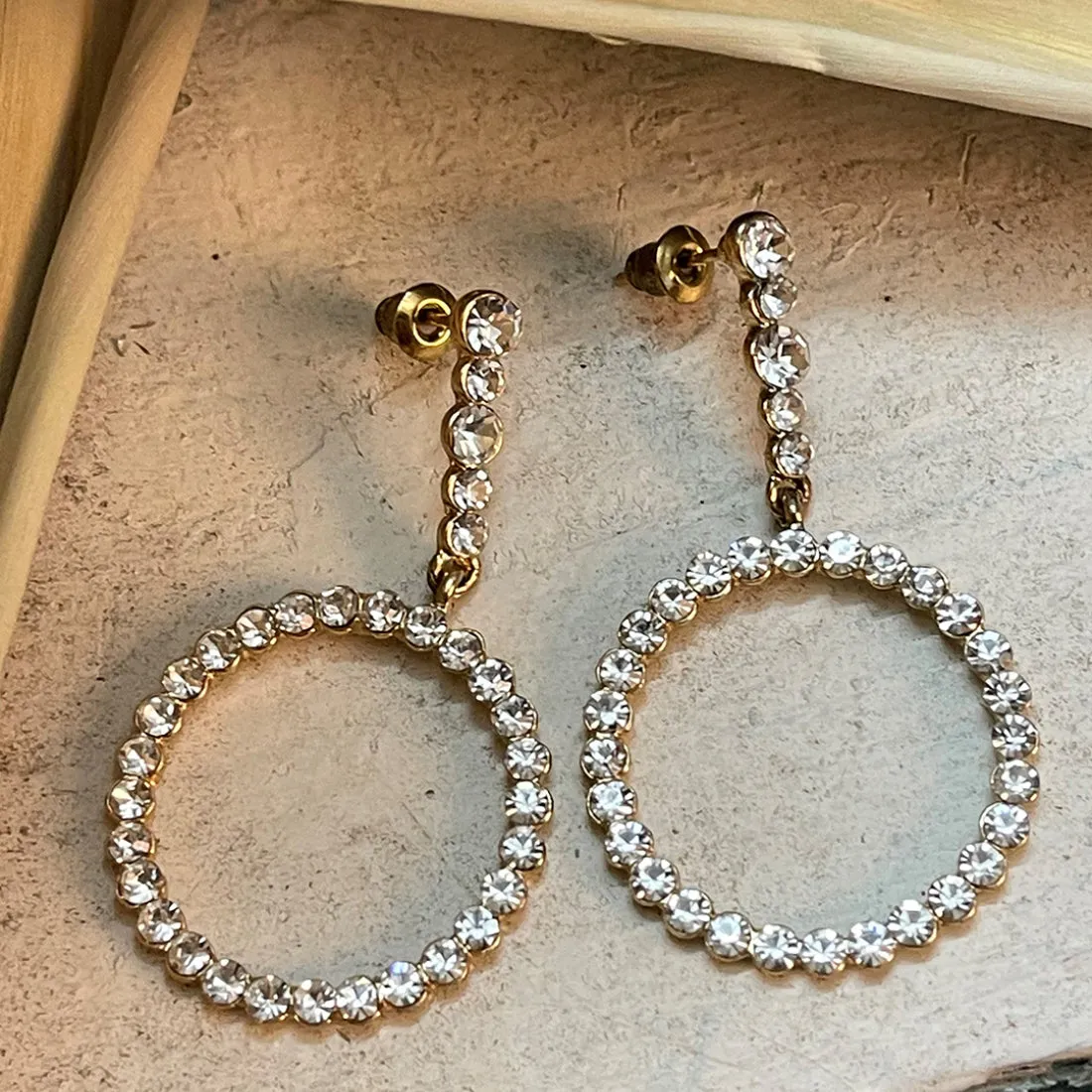 CONTEMPORARY CIRCULAR DIAMANTE DROP EARRINGS