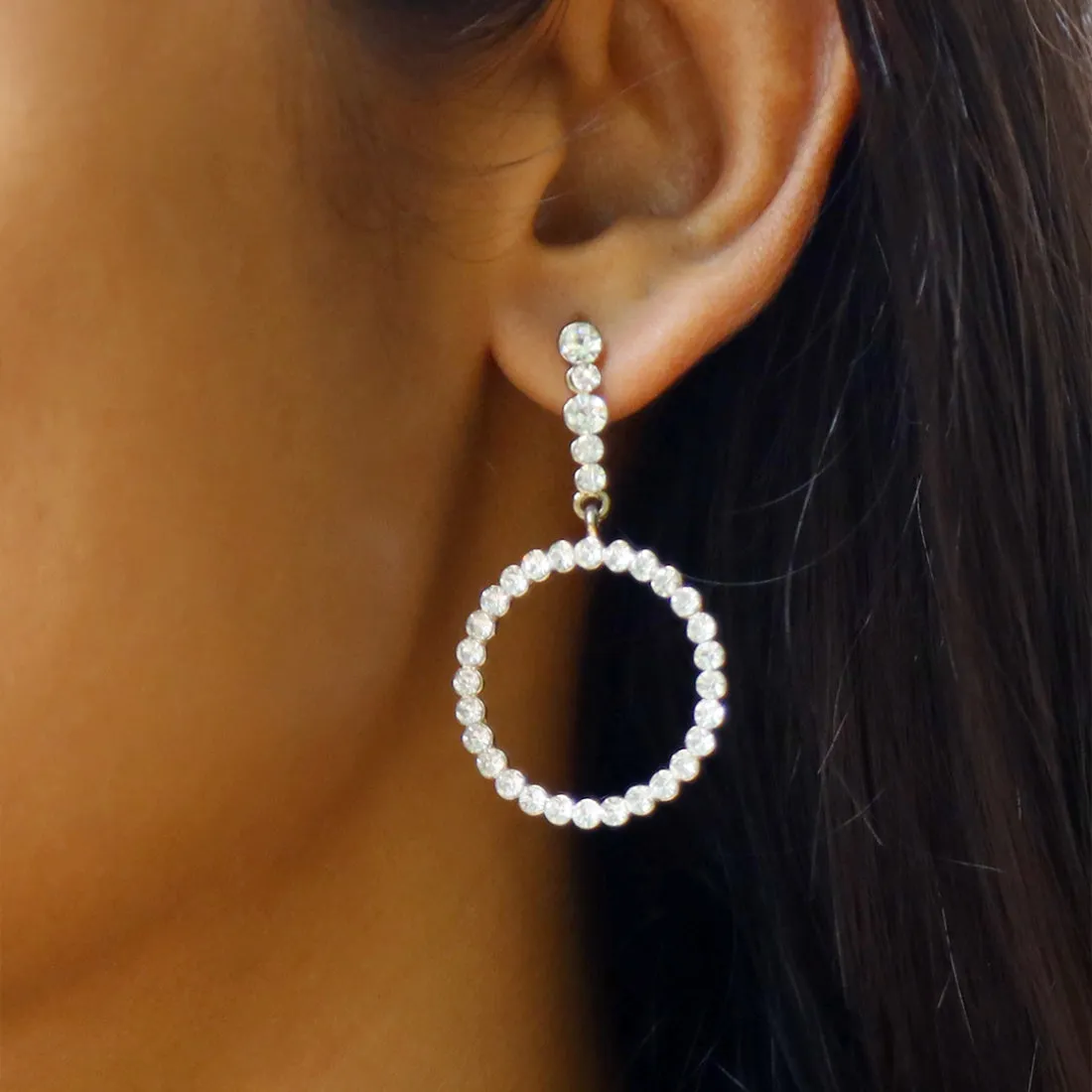 CONTEMPORARY CIRCULAR DIAMANTE DROP EARRINGS