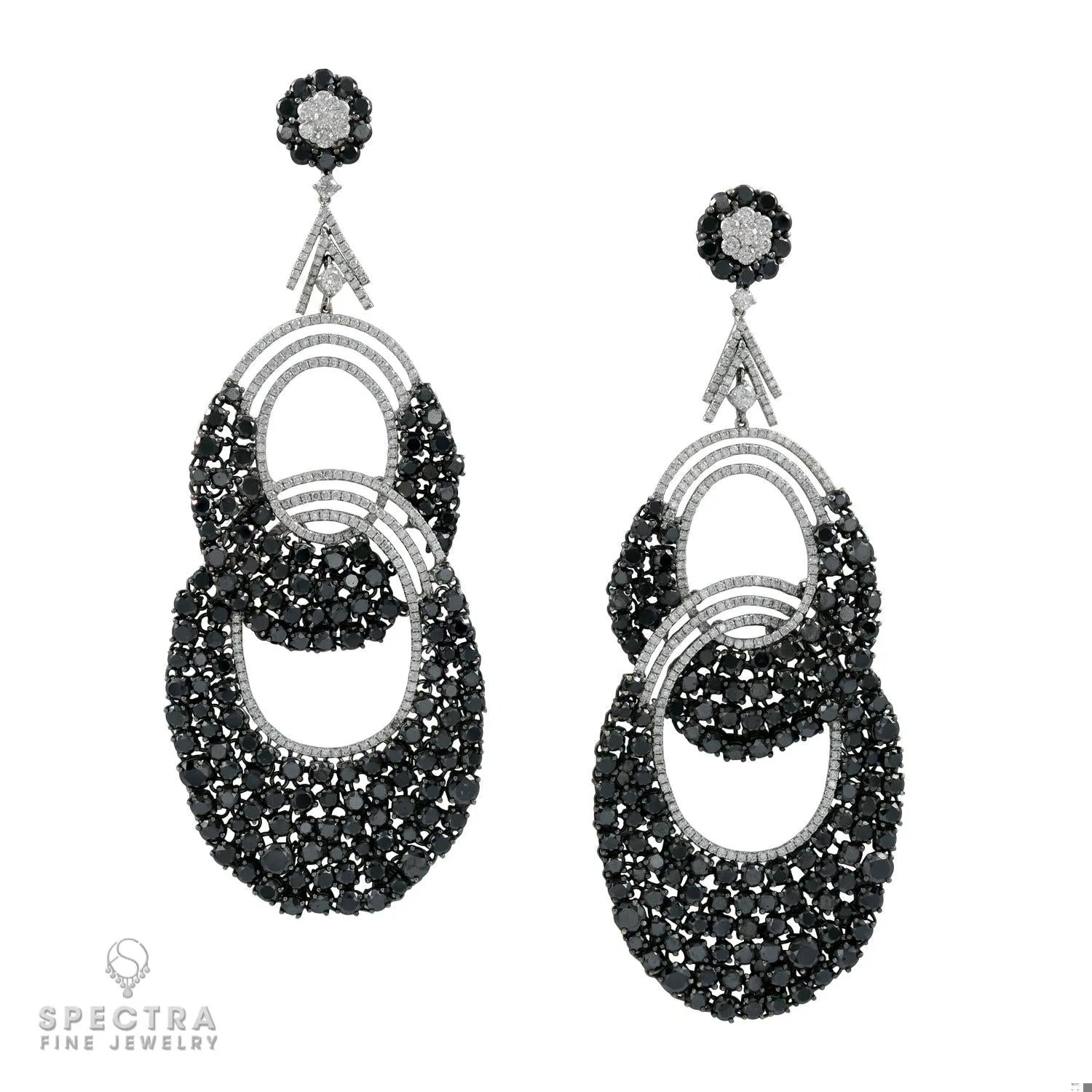 Contemporary Diamond Double Hoop Chandelier Drop Earrings