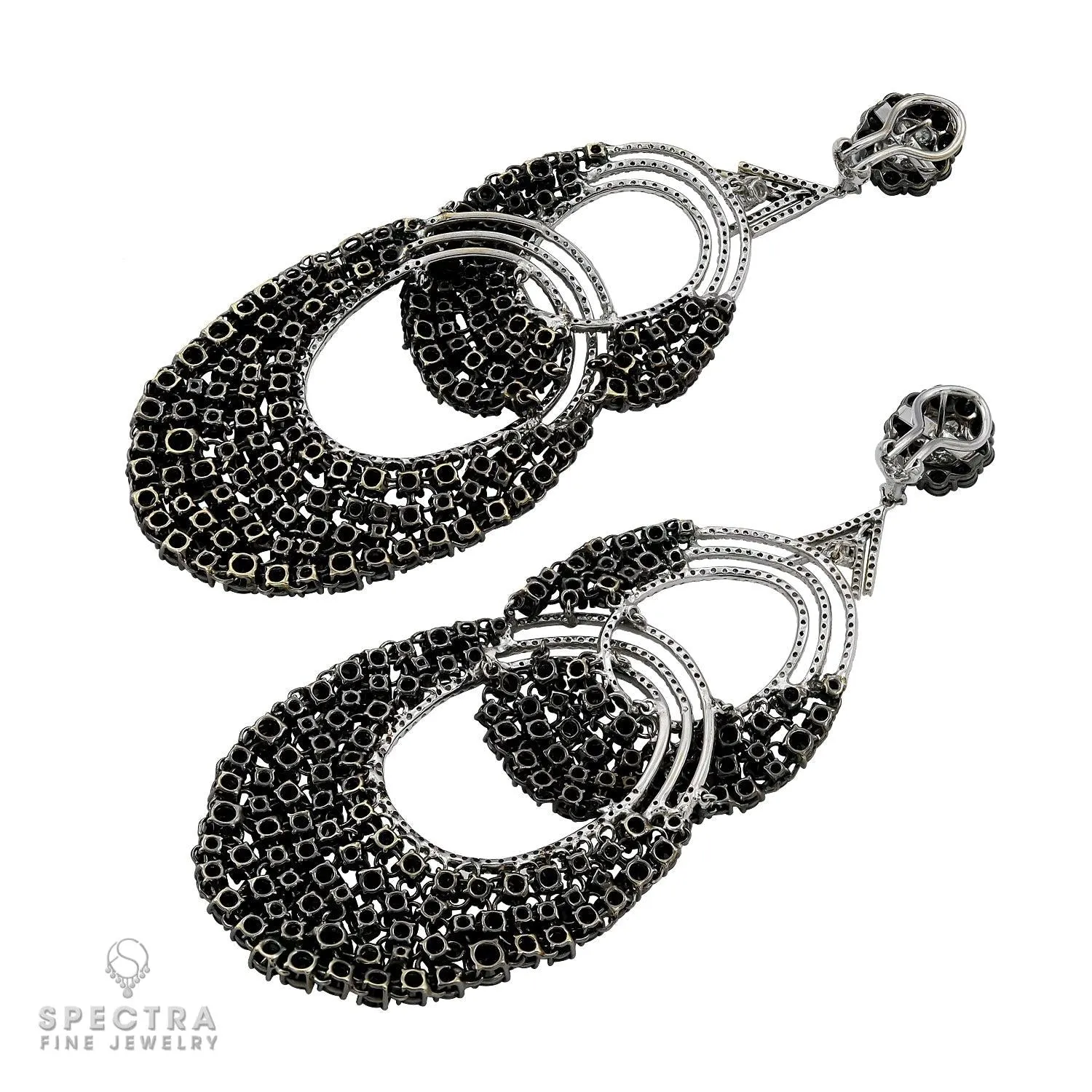 Contemporary Diamond Double Hoop Chandelier Drop Earrings