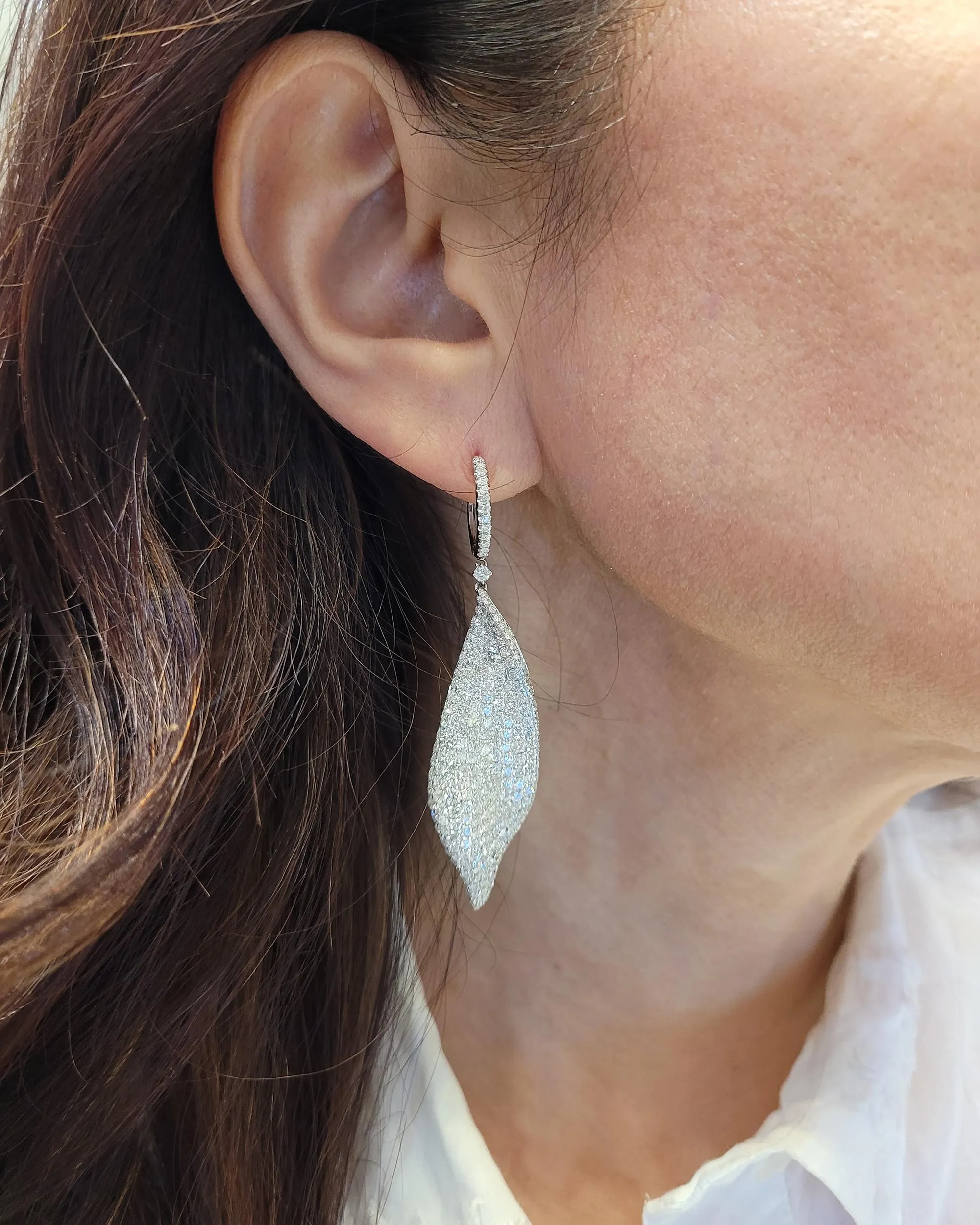 Contemporary Diamond Pave Leaf Drop Earrings