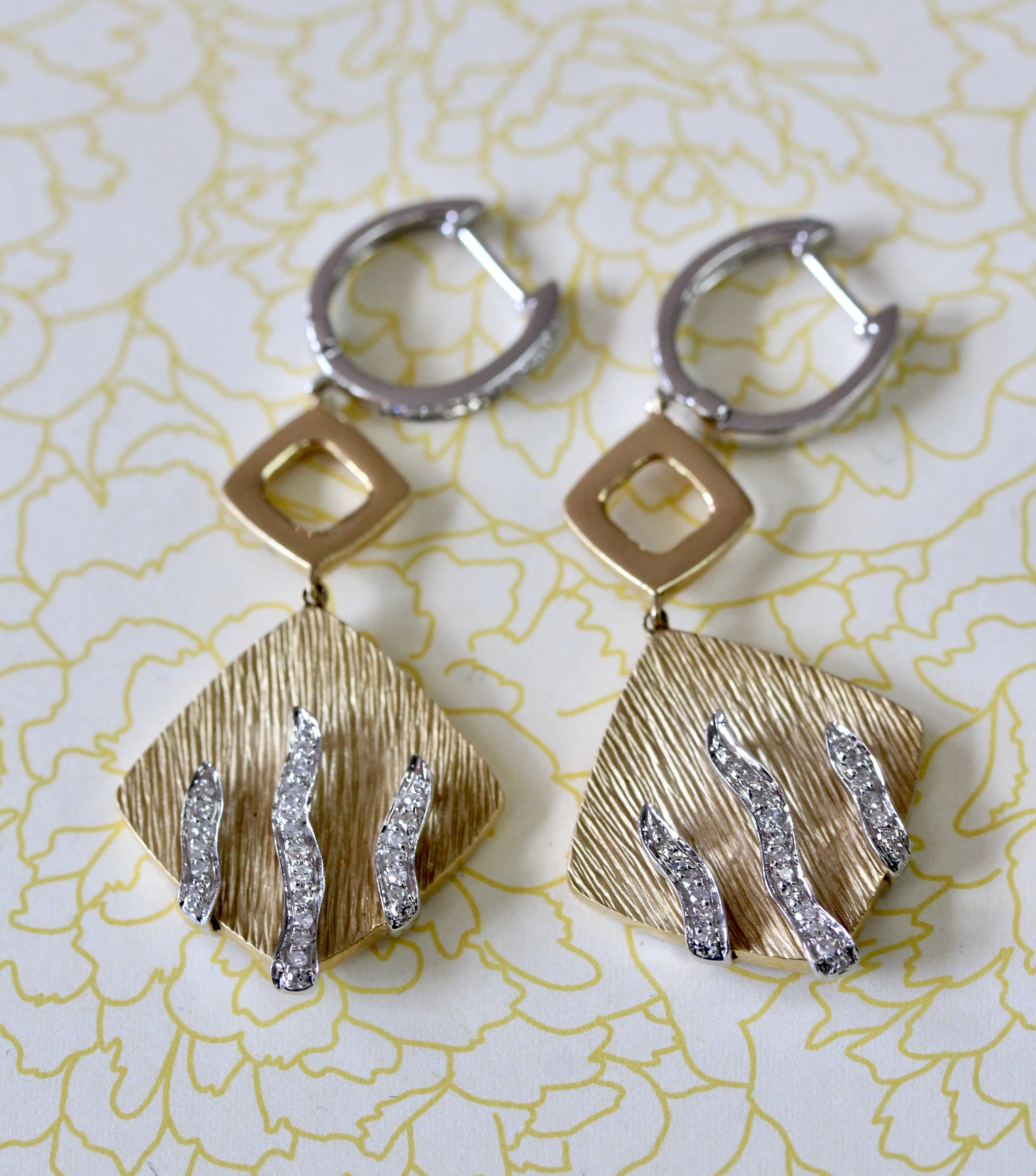 Contemporary ~ Diamond Two Tone Earrings