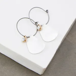 Contemporary hoop earring with petal-like component and crystal