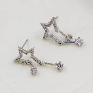 Contemporary open star and cz drop earrings