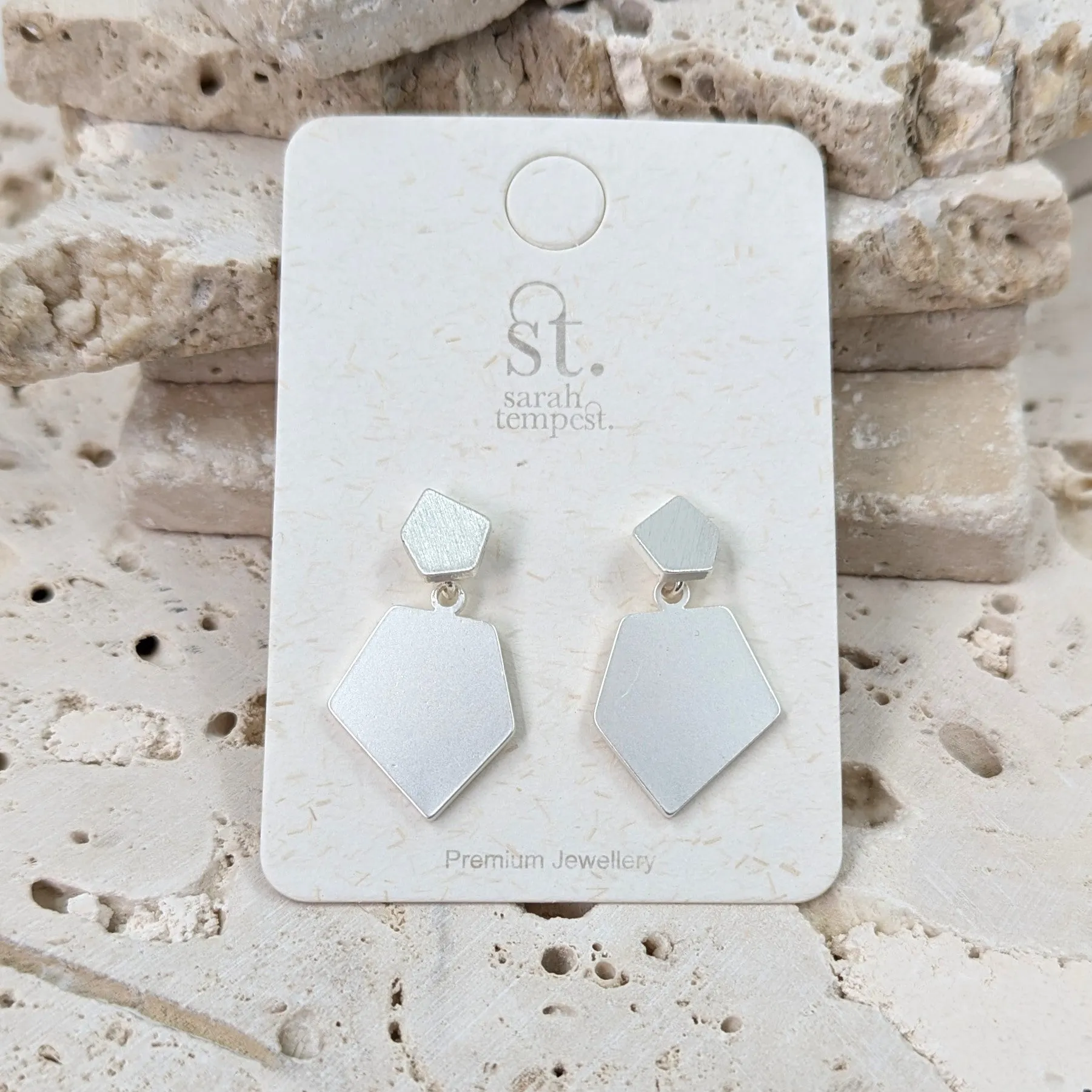 Contemporary pentagon shape dangle earrings