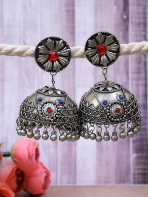 Contemporary Silver Plated Oxidised Alloy Jhumka Earrings for Women