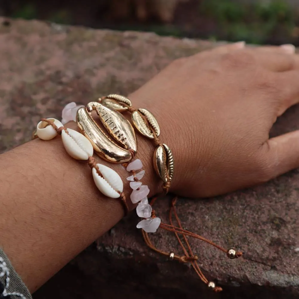 Cowrie Shell Bracelet set in natural and gold