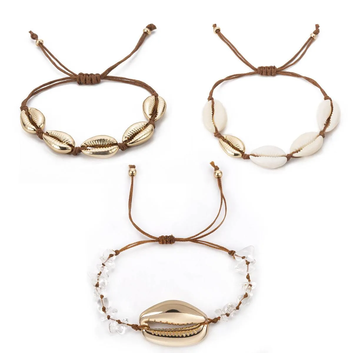 Cowrie Shell Bracelet set in natural and gold