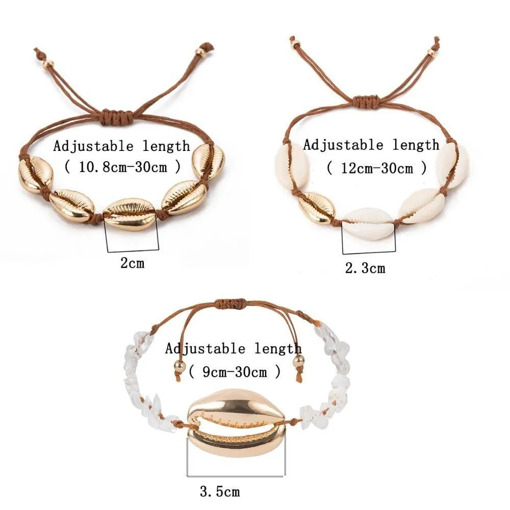 Cowrie Shell Bracelet set in natural and gold