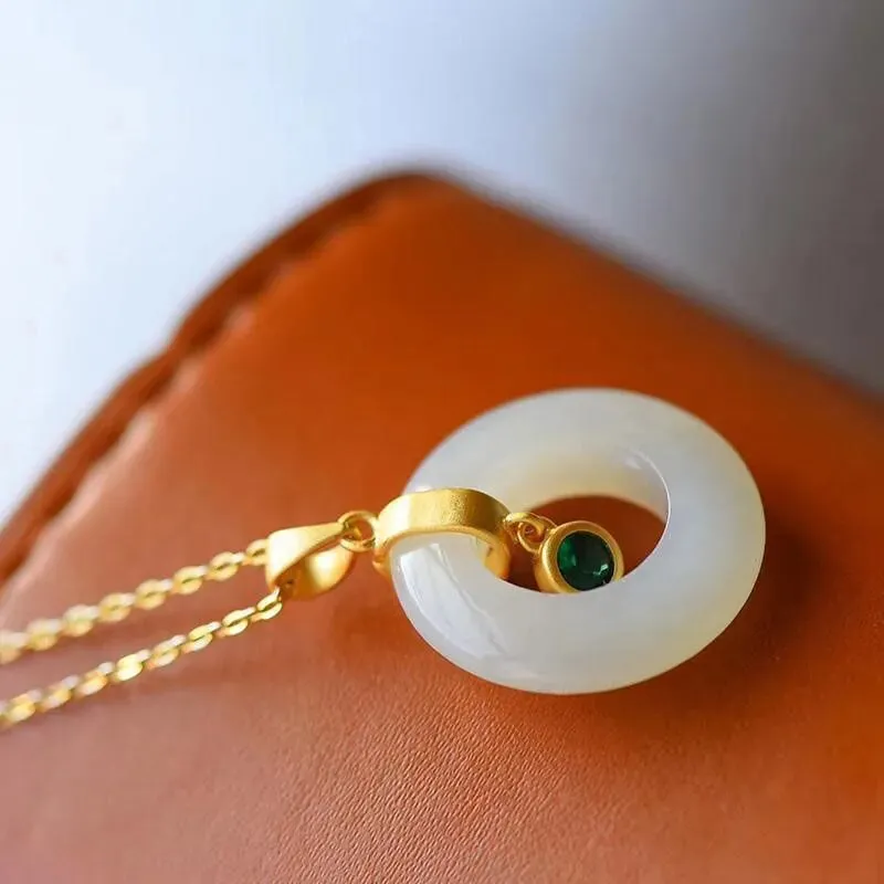 Creative Natural Hetian Chalcedony Diamond Hollow Pendant Women