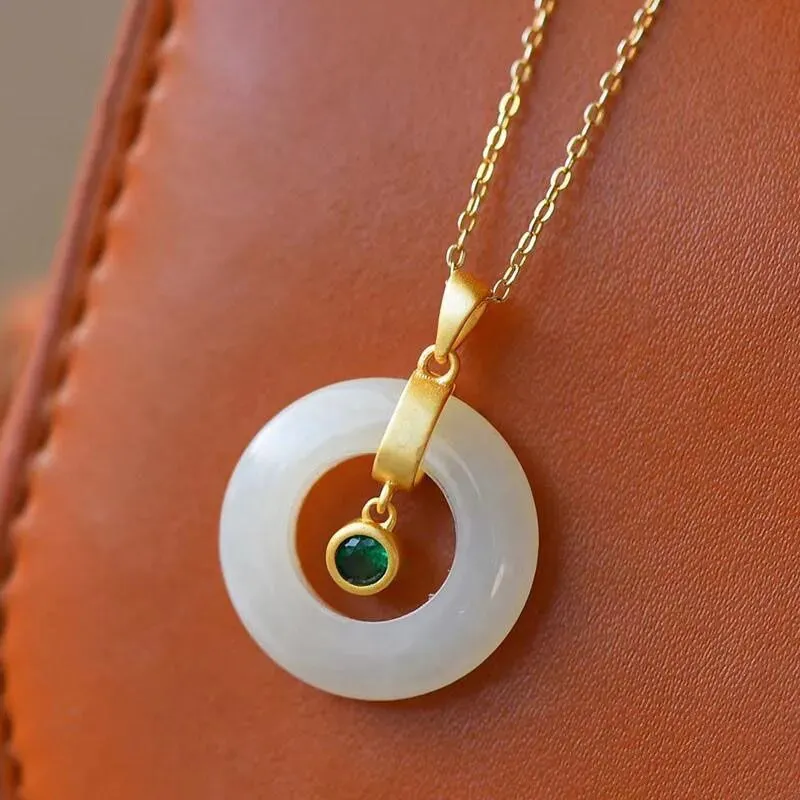 Creative Natural Hetian Chalcedony Diamond Hollow Pendant Women