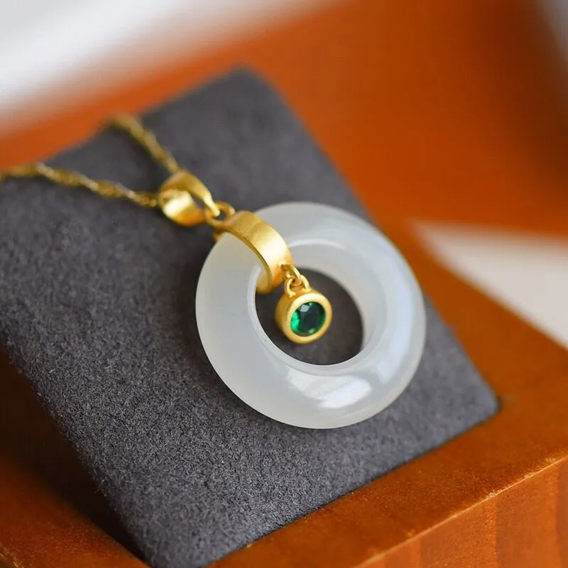 Creative Natural Hetian Chalcedony Diamond Hollow Pendant Women