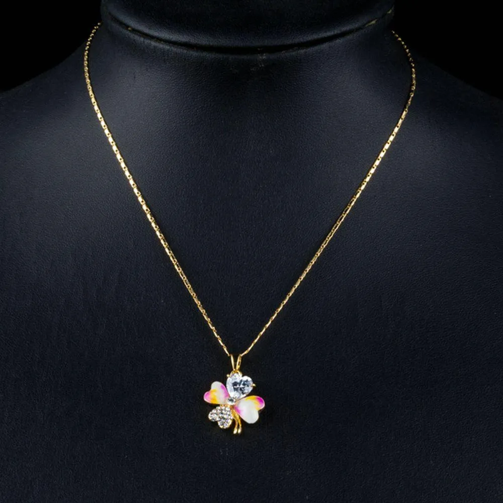 Crystal Leaf Oil Paint Design Necklace KPN0166
