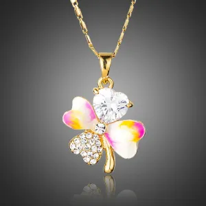 Crystal Leaf Oil Paint Design Necklace KPN0166
