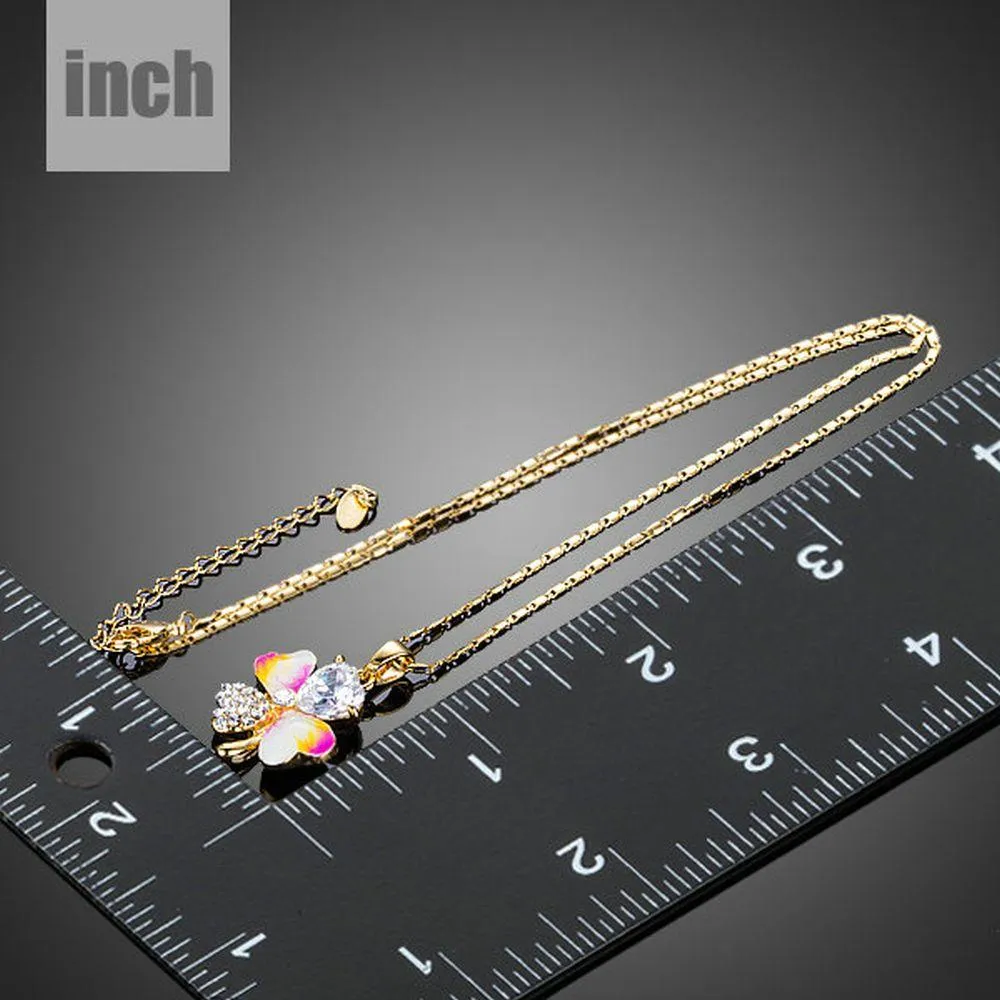 Crystal Leaf Oil Paint Design Necklace KPN0166