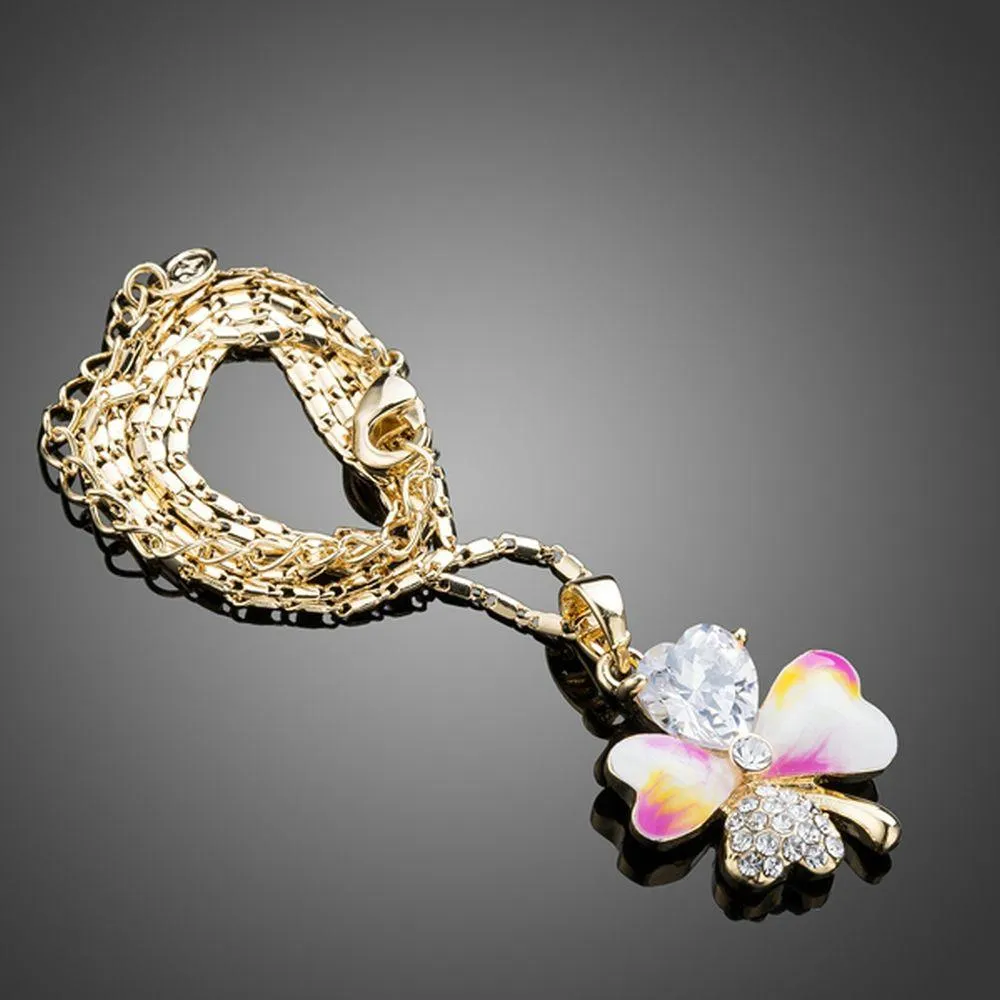 Crystal Leaf Oil Paint Design Necklace KPN0166