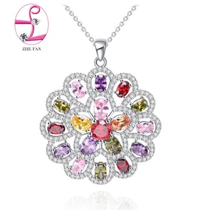 Cubic Zirconia Big Flower Pendant Necklace