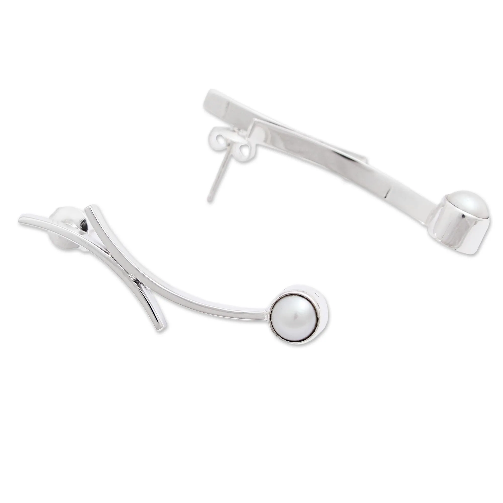 Curvy Beauty 950 Silver Cultured Pearl Drop Earrings from Mexico