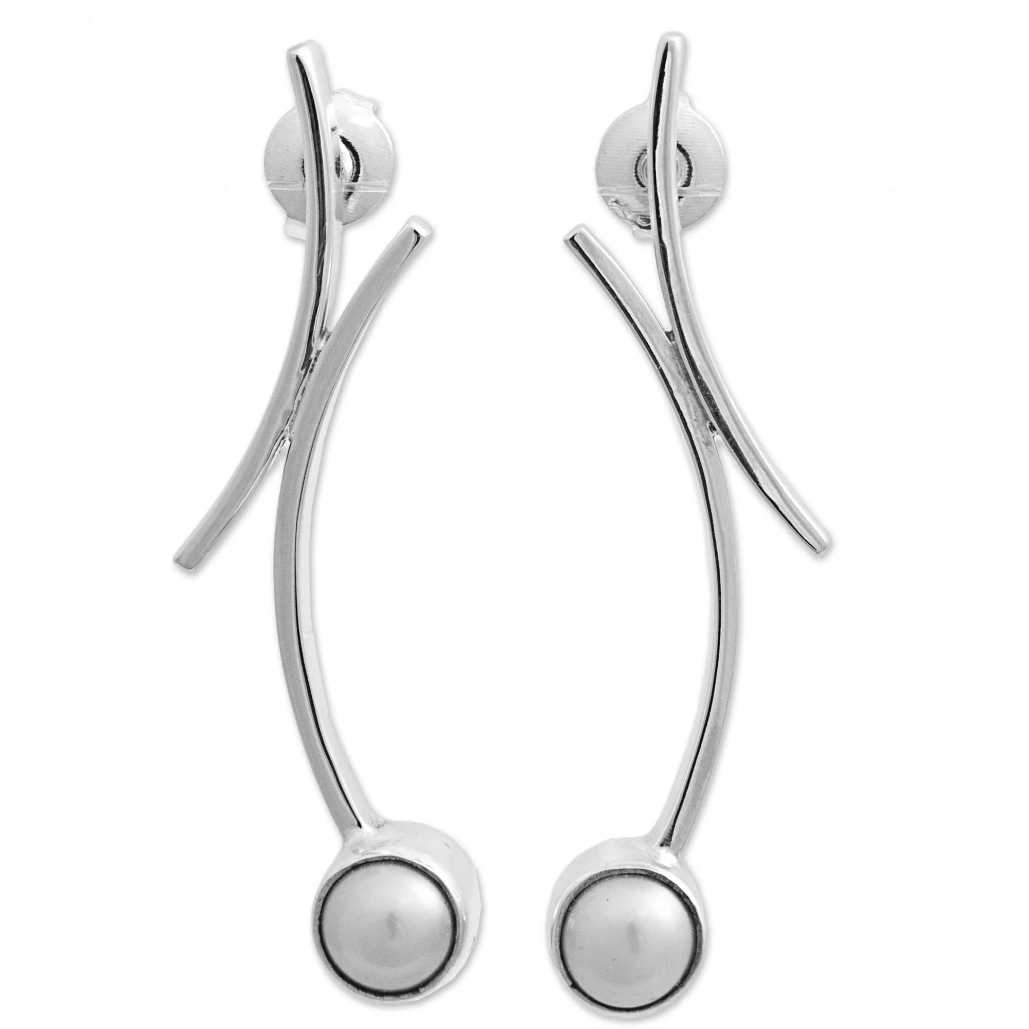 Curvy Beauty 950 Silver Cultured Pearl Drop Earrings from Mexico