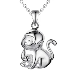 Cute Monkey Lucky Silver Plated Necklace