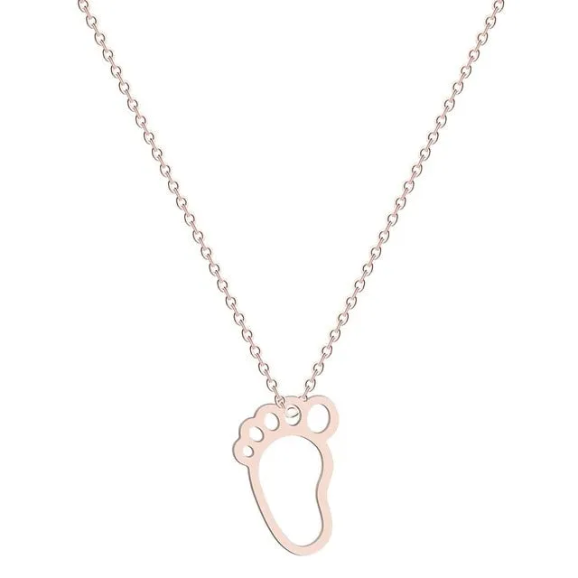 Cxwind Stainless Steel Child Feet Pendants Necklaces Mom Baby Monther's Day Gift Geometric Foot Necklace Charm Chain Jewelry