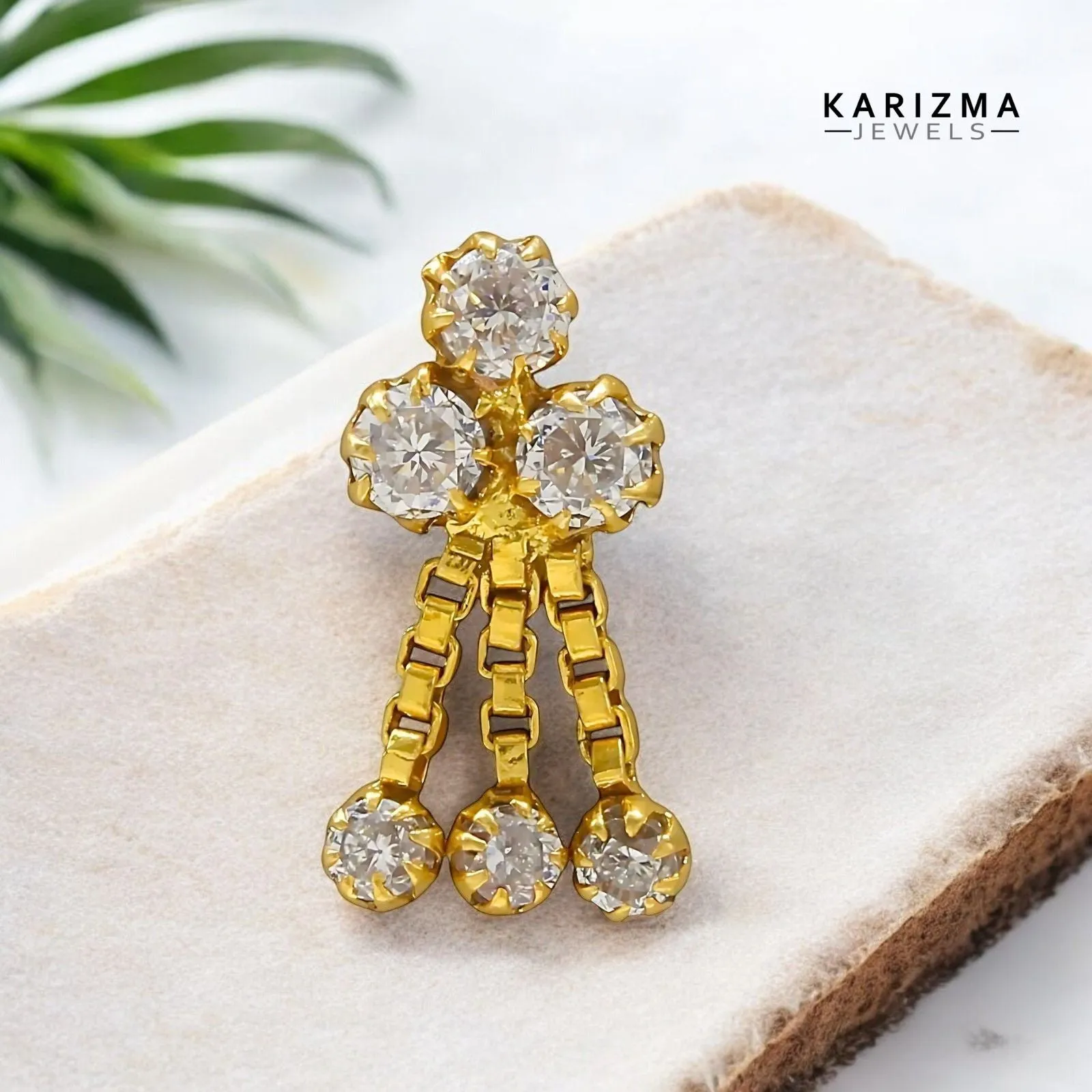 Dangle style 14K Real Gold Women White CZ Nose Pin nose ring Push Pin