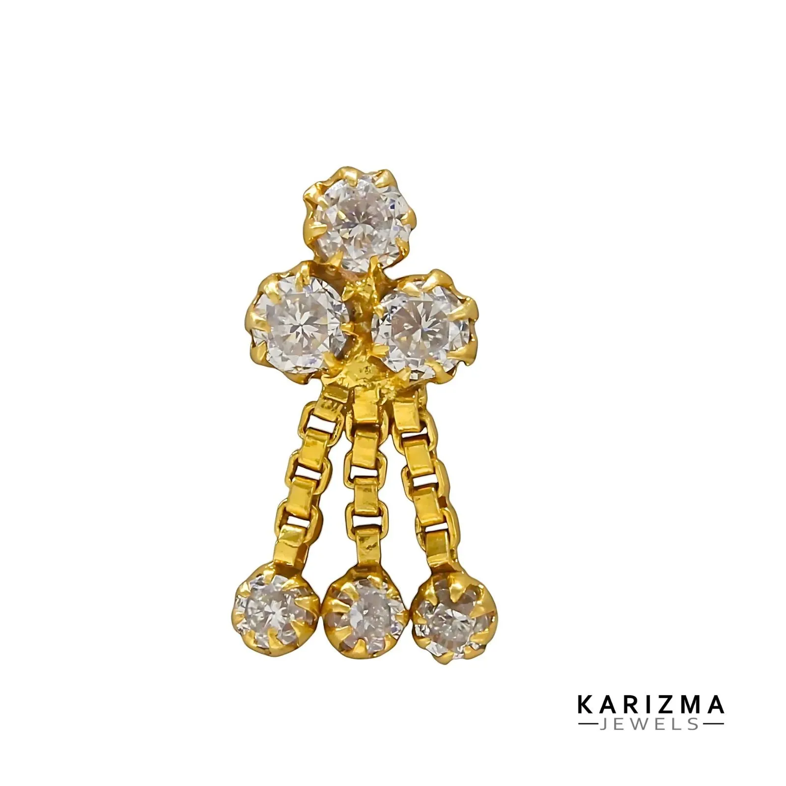 Dangle style 14K Real Gold Women White CZ Nose Pin nose ring Push Pin