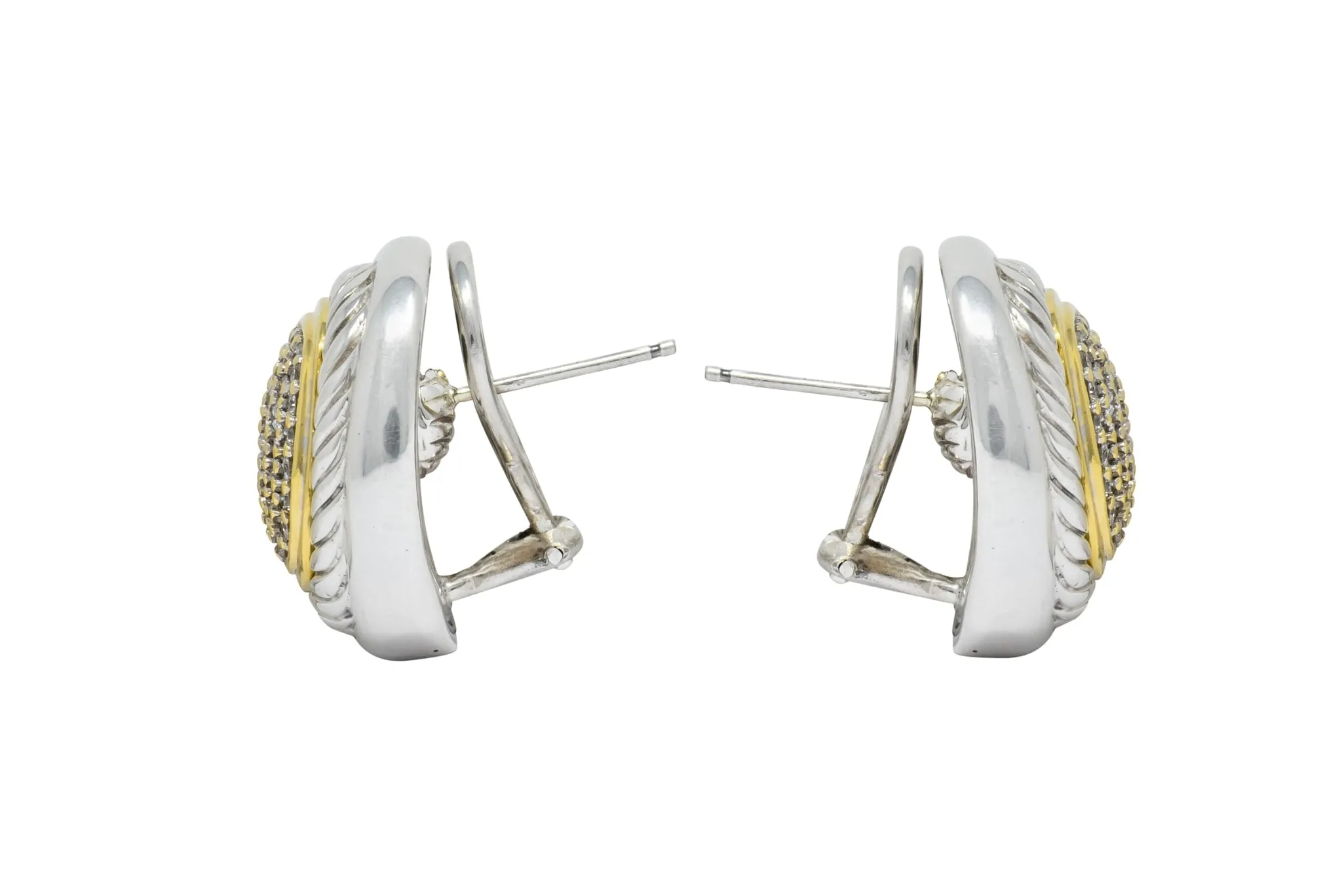 David Yurman 1.25 CTW Diamond Sterling Silver 18 Karat Gold Pave Earrings
