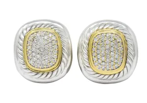 David Yurman 1.25 CTW Diamond Sterling Silver 18 Karat Gold Pave Earrings
