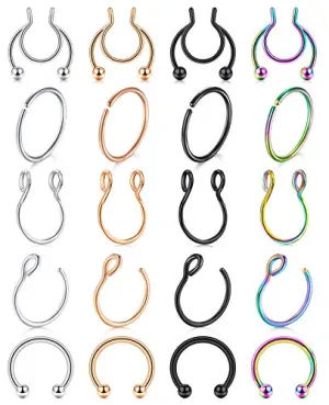 D.Bella Fake Septum Nose Rings Hoop Faux Lip Ear Nose Face Septum Ring Non Piercing