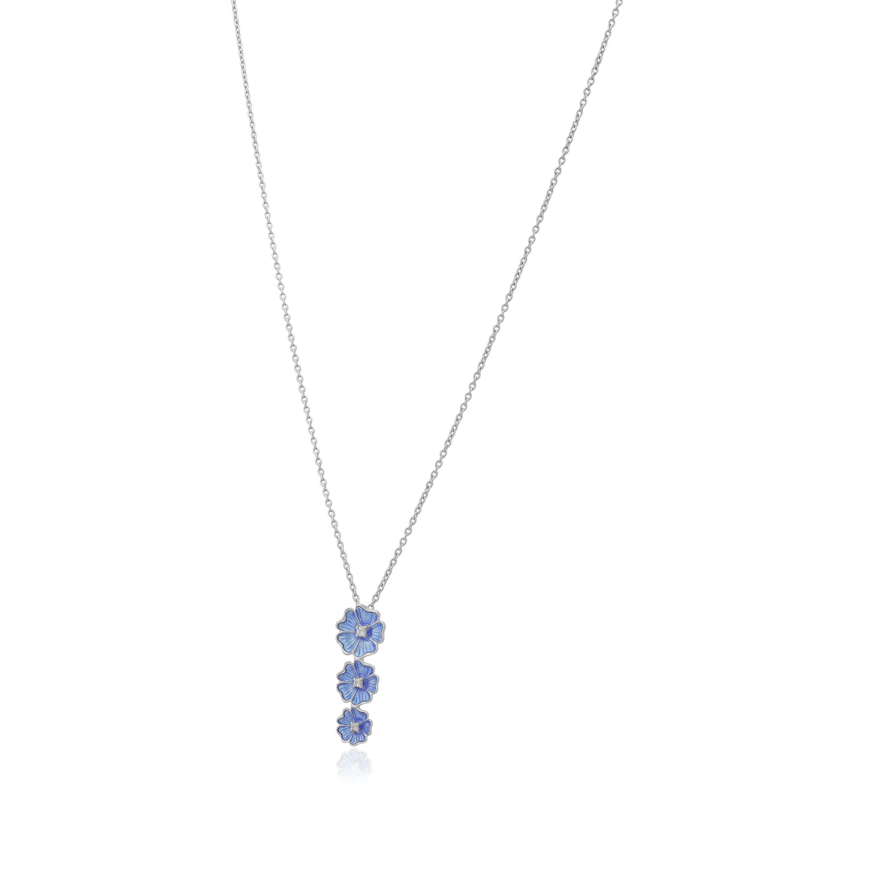 Deep Blue Petals 925 White Shine Center Cascade Chain Pendants