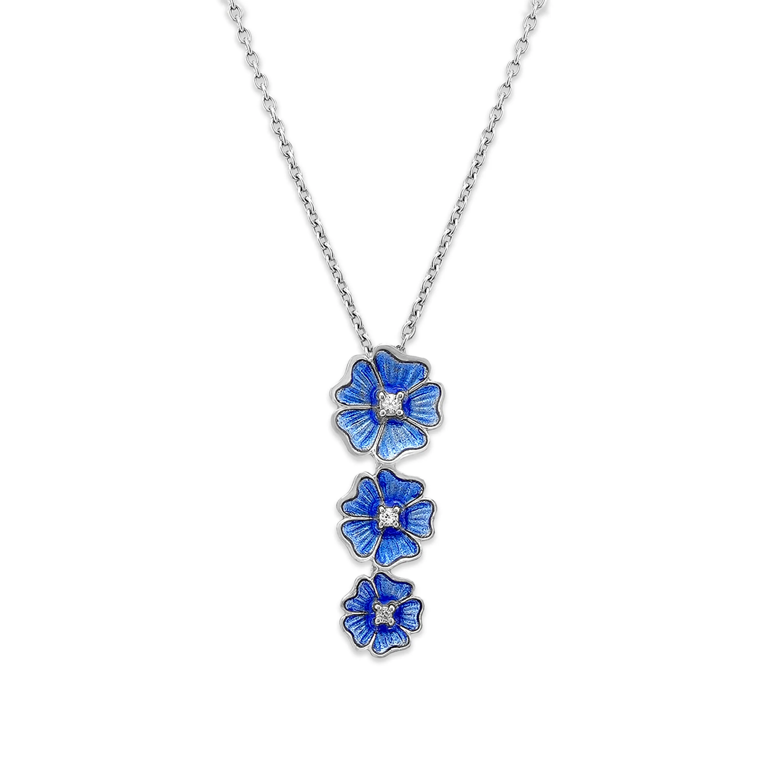 Deep Blue Petals 925 White Shine Center Cascade Chain Pendants