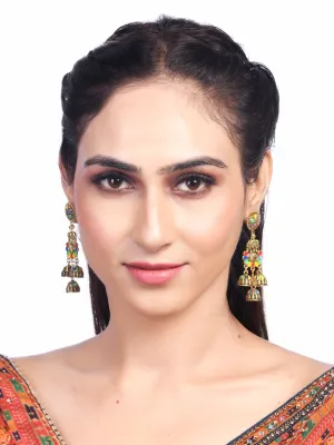 DESI COLOUR Gold-Toned  Multicoloured Contemporary Drop Earrings