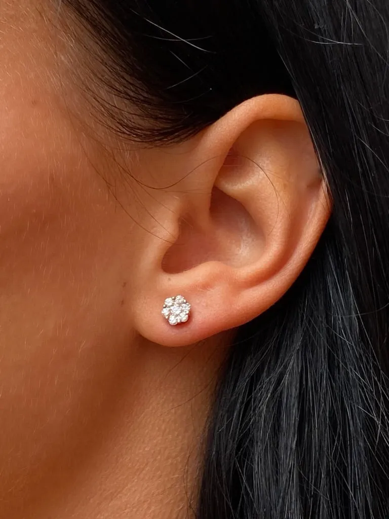 Diamond Cluster Stud Earrings 18ct White Gold 0.53ct