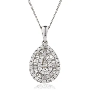 Diamond Pear Shape Pendant Necklace 0.40ct F VS Quality in 18k White Gold