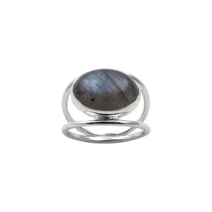 Double Silver Band Labradorite Ring