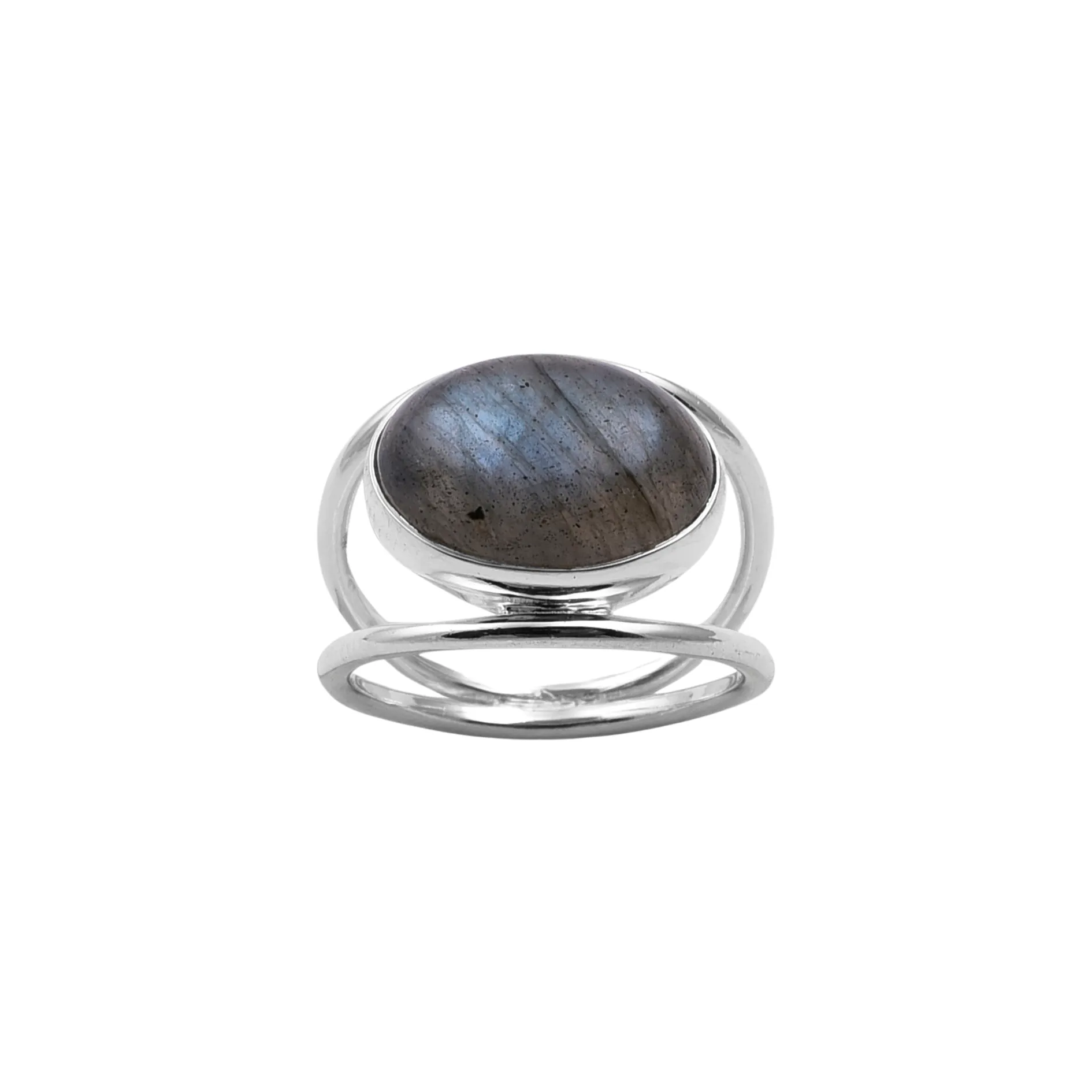 Double Silver Band Labradorite Ring