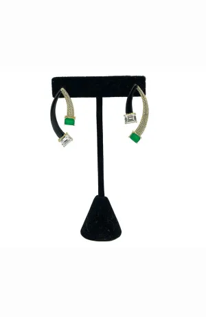 Earring Black & Gold with Green, Clear Stones