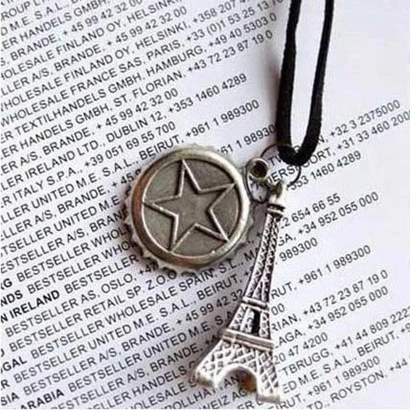 Eiffel Tower Beer Cap Shape Alloy Pendant Necklace for Women