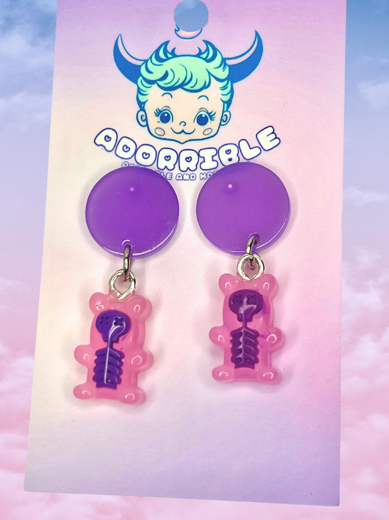 Electrified Skeleton Gummi Bear Dangle Earrings