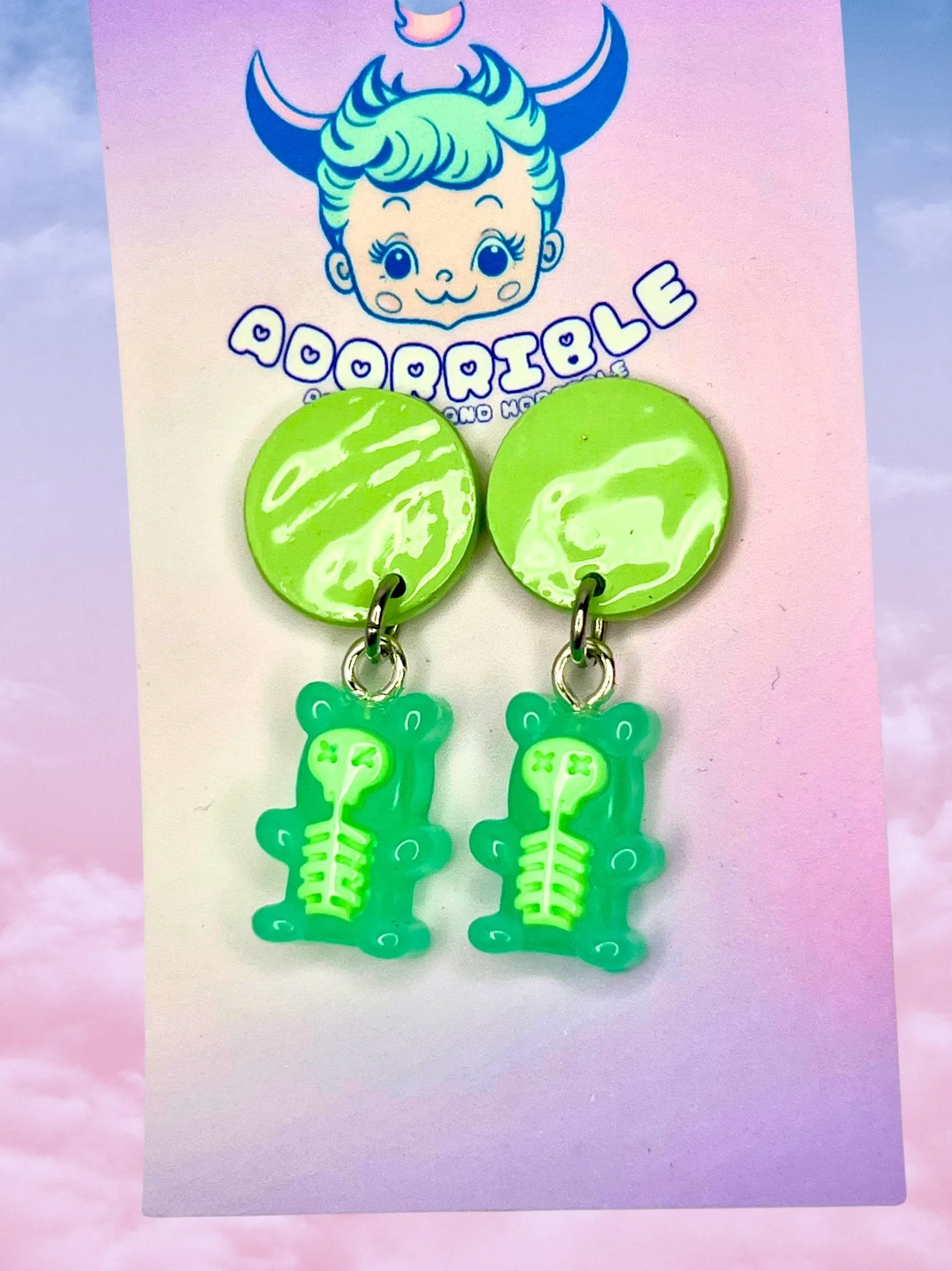 Electrified Skeleton Gummi Bear Dangle Earrings
