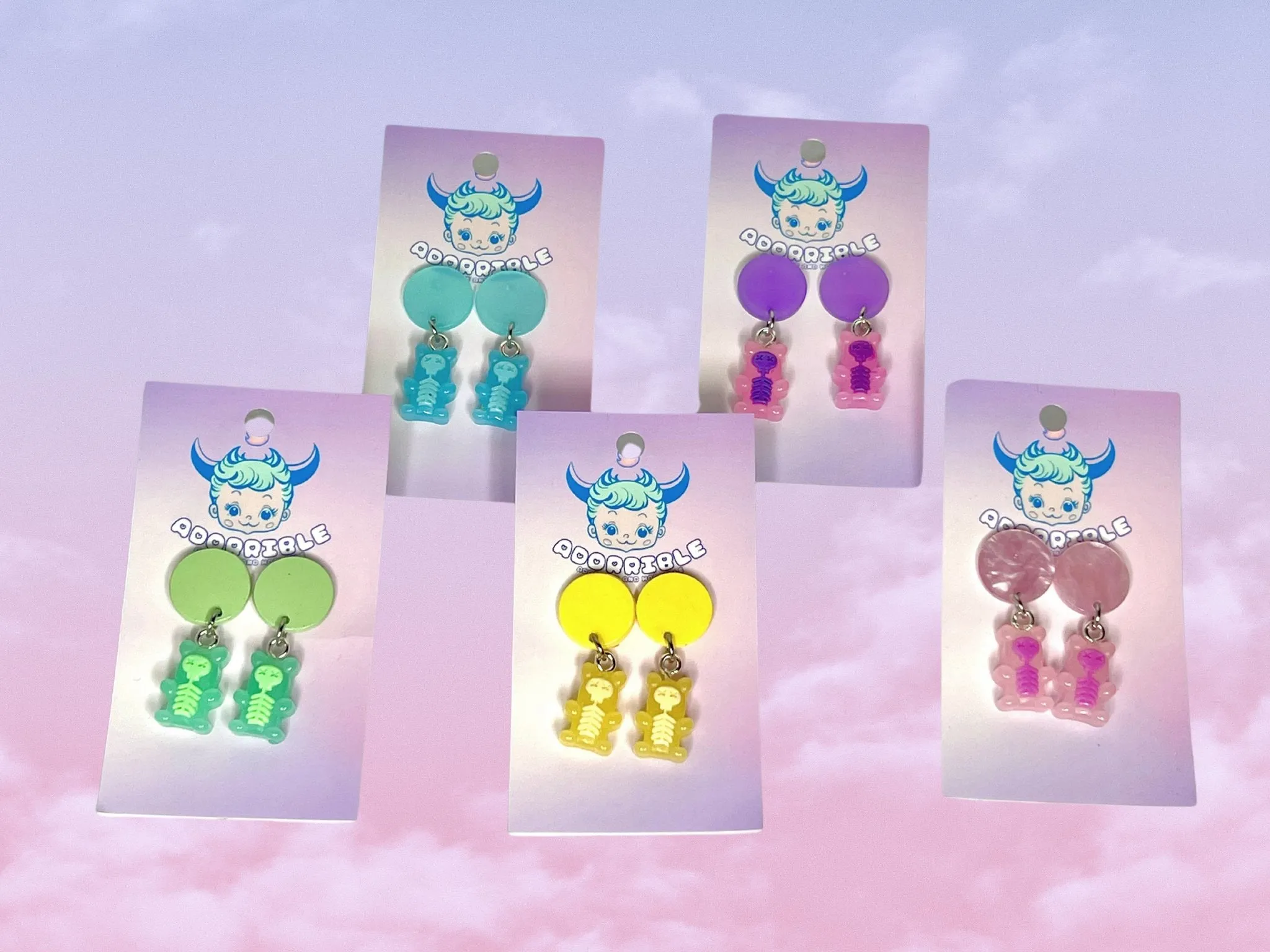Electrified Skeleton Gummi Bear Dangle Earrings