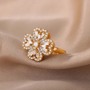 Elegant Four-Leaf Clover Stainless Steel Rings - A Touch of Luck and Style