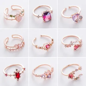 Elegant Micro-Inlaid Flower Crystal Rings