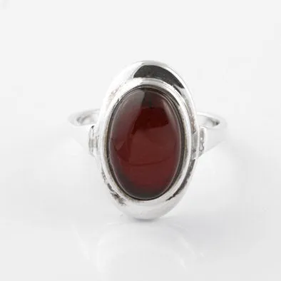 Elegant Oval Cherry Amber Ring