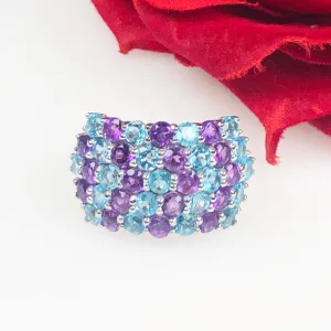 Elegant Purple Amethyst Blue Topaz Sterling Silver Ring
