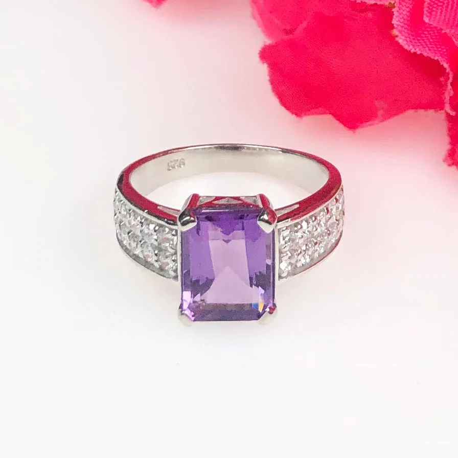Elegant Purple Amethyst Sterling Silver Ring