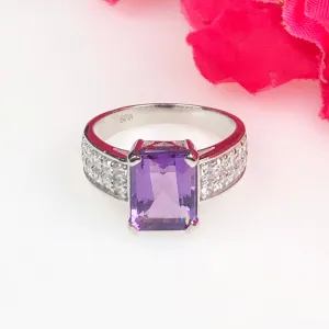 Elegant Purple Amethyst Sterling Silver Ring